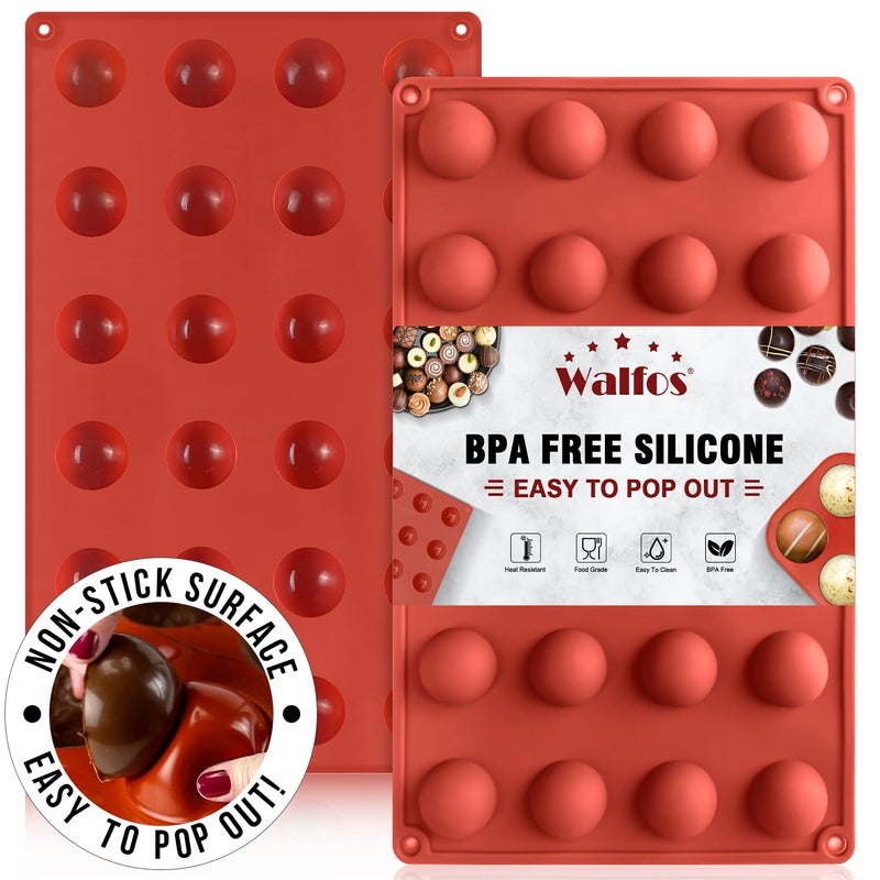 Walfos Mini 24-Cavity Semi Circular Silicone Mold, 2 Packs Half Sphere Silicone Baking Molds for Making Jelly, Chocolates and Cake - Image 1